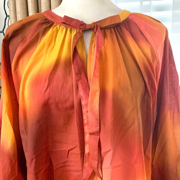 Zara Tie Dye Print Oversized Blouse with Tie in Orange - Picture 5 of 10